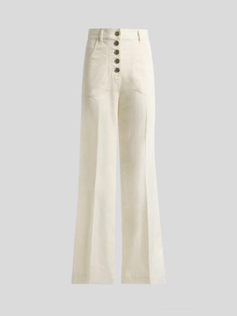 Etro FLARED STRETCH COTTON DENIM JEANS WITH PEGASO BUTTONS
