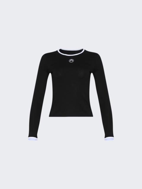Marine Serre Moon Logo Bicolor Jersey Ls Tee Black And White