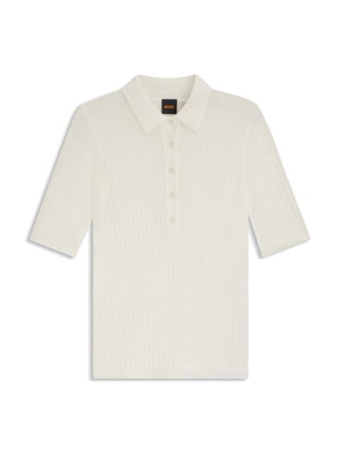 BOSS RIBBED KNIT POLO IN WOOL