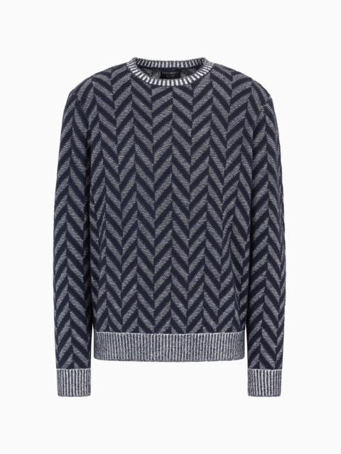 EMPORIO ARMANI Icon virgin-wool jumper with two-tone jacquard chevron motif