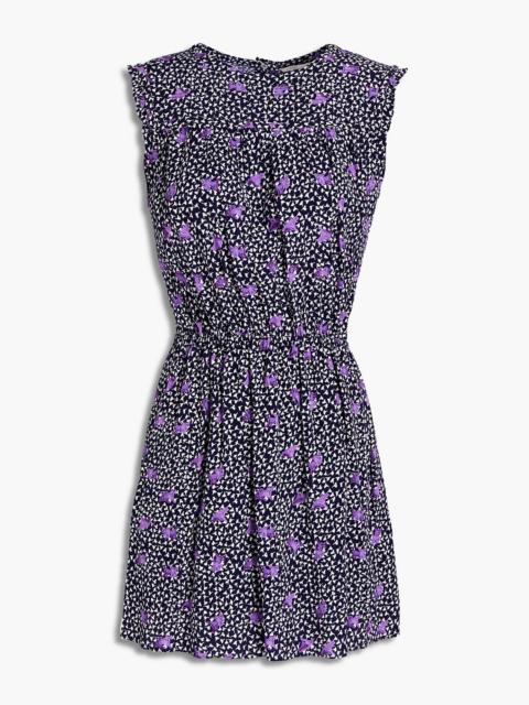 maje Shirred floral-print crepe mini dress