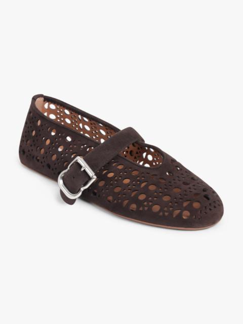 Alaïa VIENNE SUEDE PERFORATED BALLET FLAT | DARK BROWN