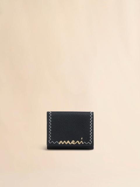 Marni BLACK LEATHER TRIFOLD WALLET WITH MARNI SYMBOL LOGO