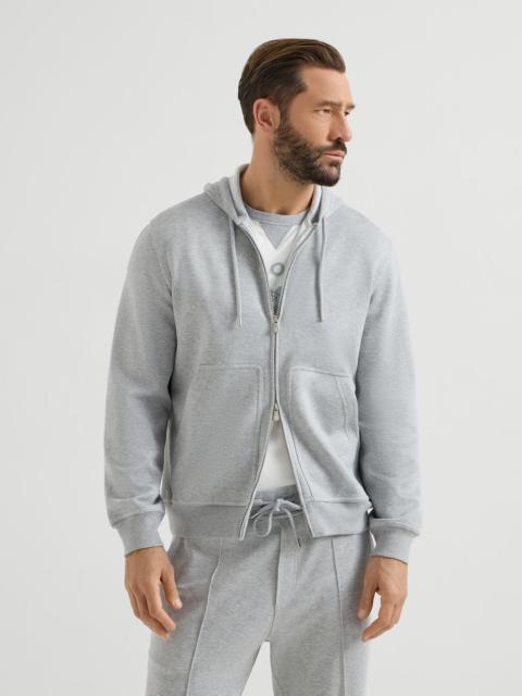 Brunello Cucinelli Cotton, cashmere and silk French terry double cloth hooded sweatshirt with zipper