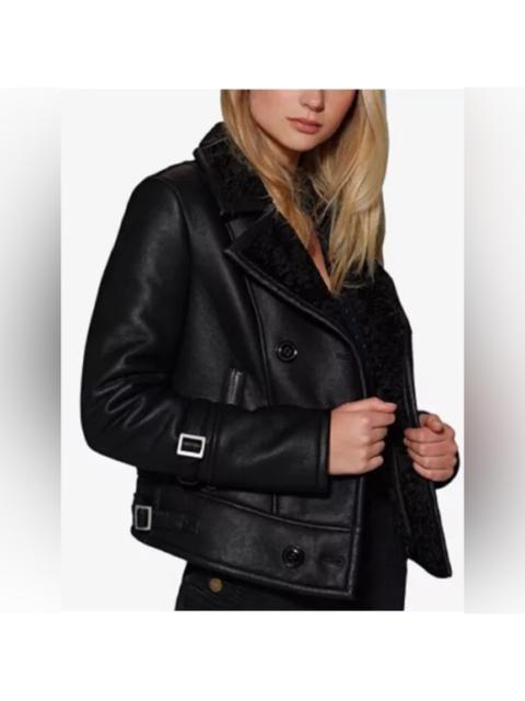 Other Designers New! Avec Les Filles  Black Vegan Leather Moto Shearling Jacket Sz‎ Small $198