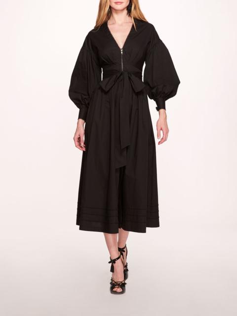 Marchesa POPLIN MIDI V-NECK DRESS