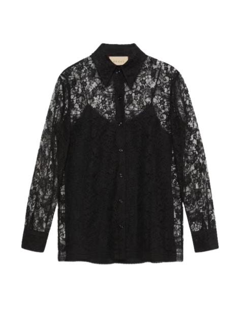 GUCCI Lace Floral Print Silk Shirt