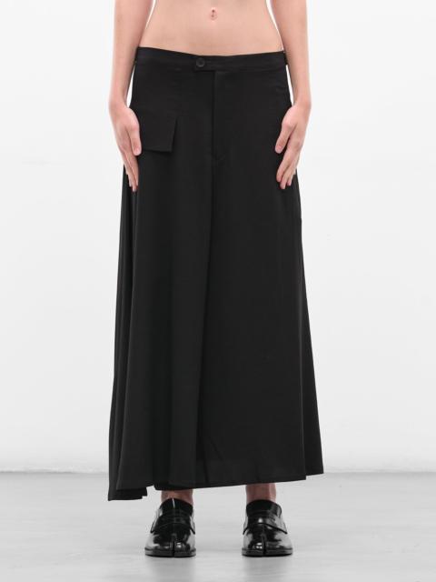 Yohji Yamamoto Black Flared Skirt Drape Trousers