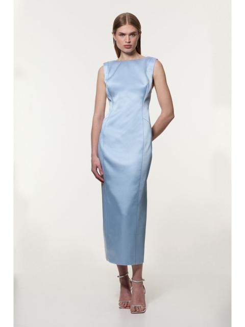 KAREN MILLEN Structured Viscose Satin Stitch Detail Tailored Pencil Maxi Dress
