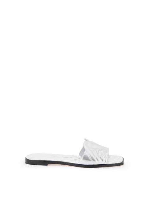 ALEXANDER MCQUEEN LAMINATED LEATHER SLIDES WITH EMBOSSED SEAL LOGO
