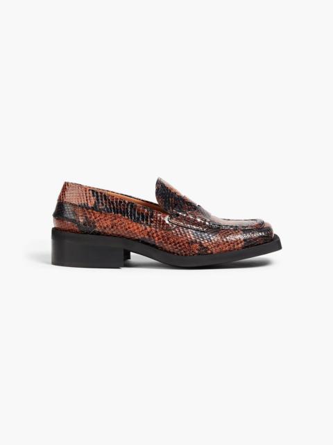 GANNI Snake-effect leather loafers