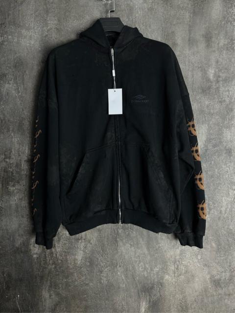 BALENCIAGA Balenciaga Sanskrit distressed zip-up hoodie