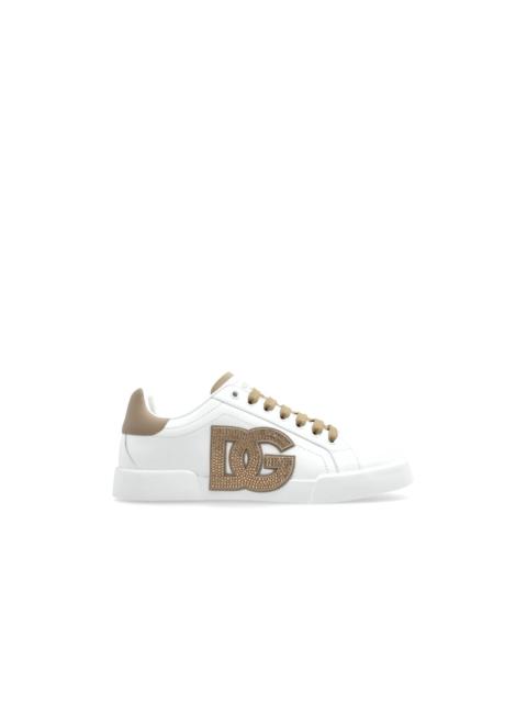Dolce & Gabbana DOLCE&GABBANA DG White Brown Leather Sports Sneakers New & A