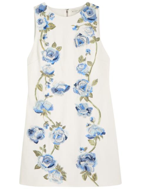 Alice + Olivia Clyde Embellished Floral Crepe Mini Dress