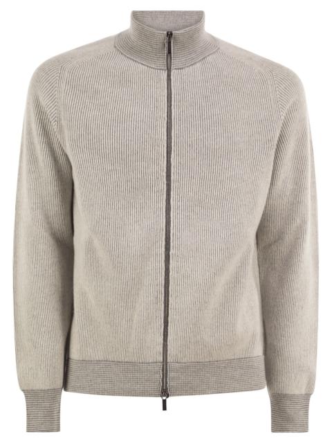 PESERICO Peserico Men Ribbed Virgin Wool And Cashmere Zip Cardigan