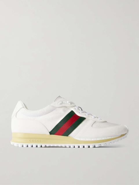 Nora Leather and Webbing-Trimmed Suede and Canvas-Jacquard Sneakers