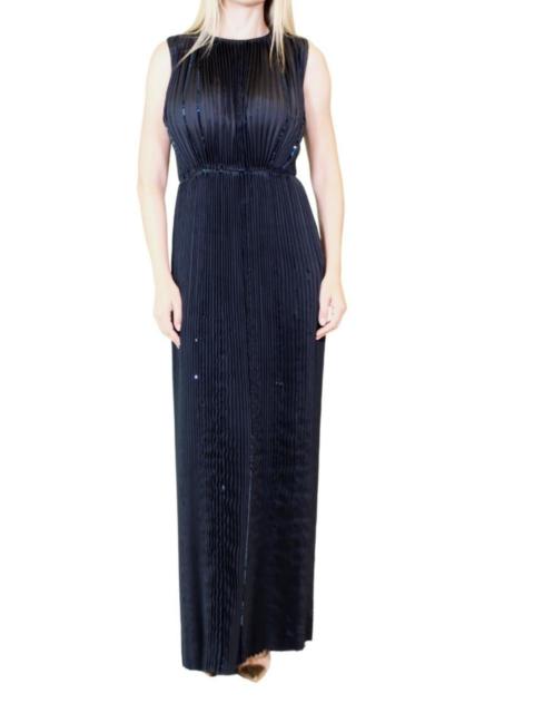 Black Pleated Sequin Embellished Maxi Silk Gown