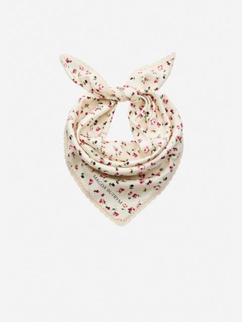 MAGDA BUTRYM Floral silk scarf with lace trim in cream