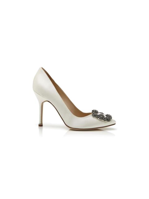 Manolo Blahnik White Satin Jewel Buckle Pumps