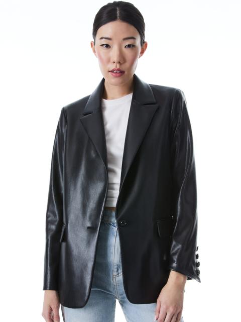 Alice + Olivia DENNY VEGAN LEATHER NOTCH COLLAR BLAZER