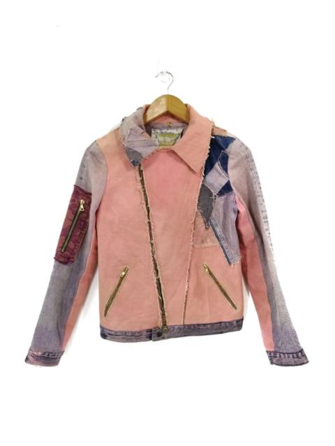 Other Designers Handmade - Rare Patchwork Denim Jacket Pink Color riri Zipper