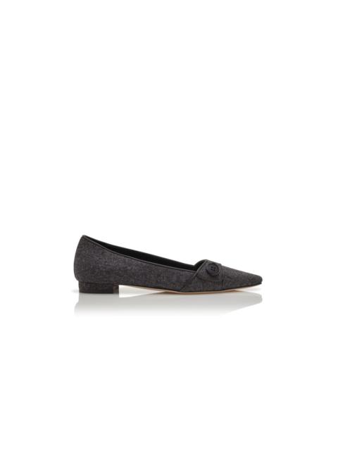 Manolo Blahnik Dark Grey Wool Flat Pumps