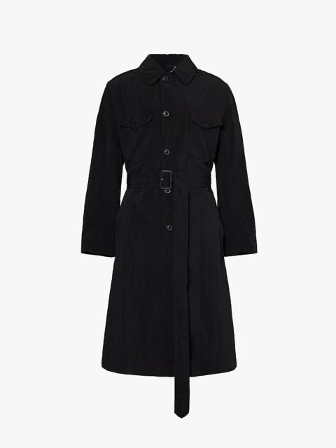 Peter pan collar belted woven trench coat