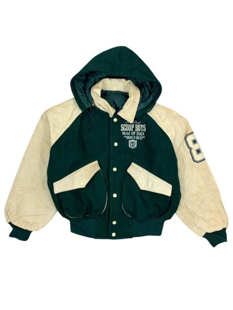 Other Designers Other - VINTAGE SCOOP BOYS VARSITY LEATHER BOMBER JACKET HOODIE