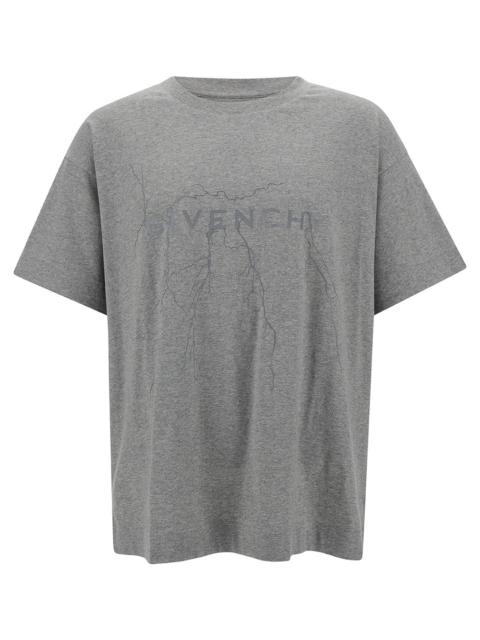 Givenchy Givenchy Men Grey T-Shirt With Logo Print And Lighting Motif In Cotton Man