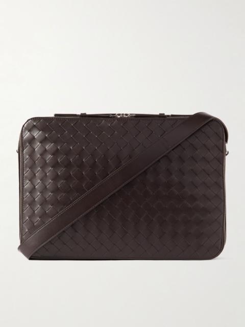 Bottega Veneta Slim Getaway Intrecciato Leather Briefcase Brown