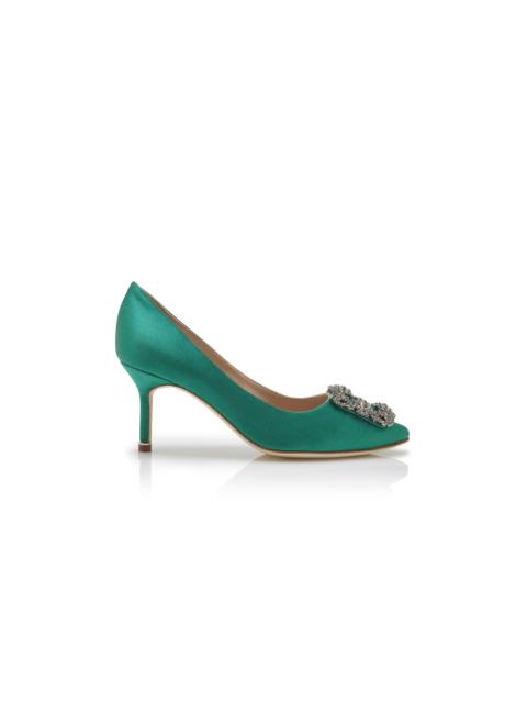 Manolo Blahnik Green Satin Jewel Buckle Pumps