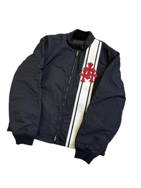 Red leather cross patch cobra racing jacket