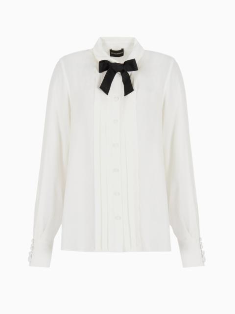 EMPORIO ARMANI Crêpe shirt with pleats and bow