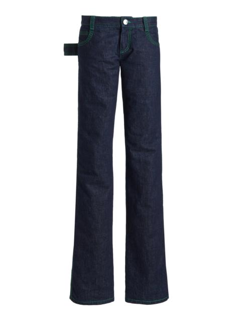 Bottega Veneta Embroidered Rigid Low-Rise Flared-Leg Jeans blue