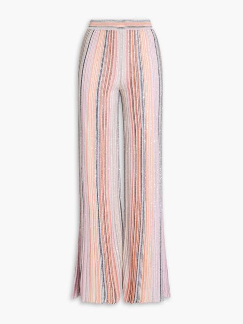 Missoni Embellished striped ribbed-knit wide-leg pants