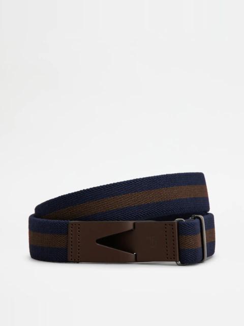 Tod's BELT IN CANVAS AND LEATHER - BLUE, BROWN