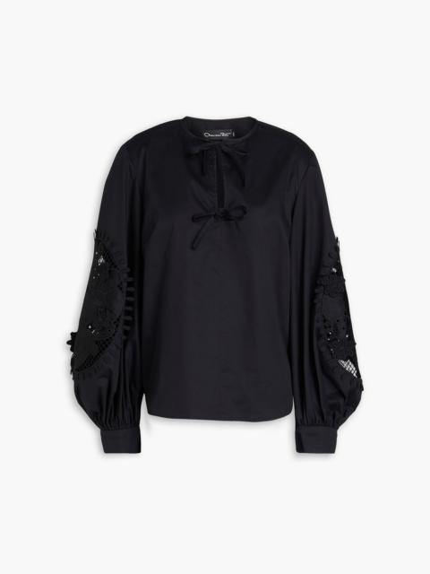 Oscar de la Renta Guipure lace-trimmed cotton-blend poplin blouse
