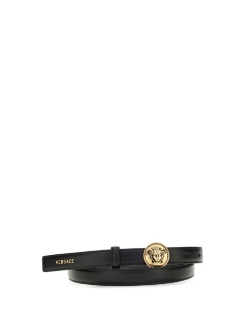 VERSACE Versace Logo Leather Belt Black/Gold Women
