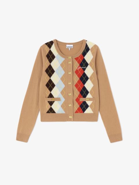 GANNI ARGYLE PRINT CARDIGAN