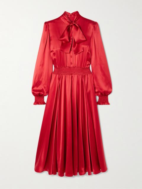 Dolce & Gabbana Pussy-bow Smocked Pleated Silk-satin Midi Dress