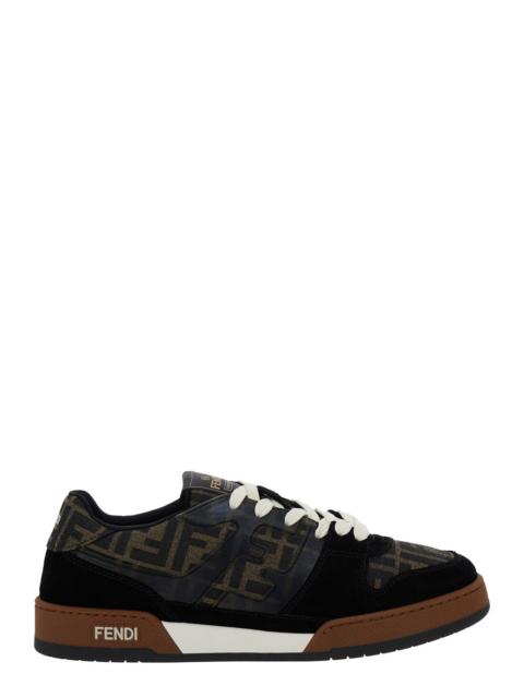 FENDI Fendi Men 'Match' Brown Sneakers With Logo Patch On The Tongue And All-Over Ff Motif In Leather Man