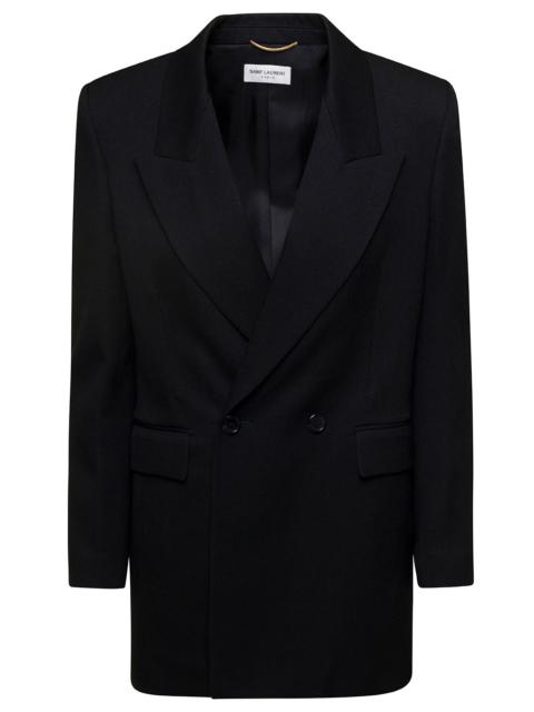Saint Laurent Women Black Double-Breasted Blazer In Wool Woman