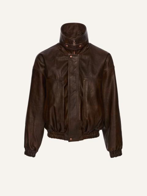MAGDA BUTRYM Snap-collar leather aviator jacket in brown
