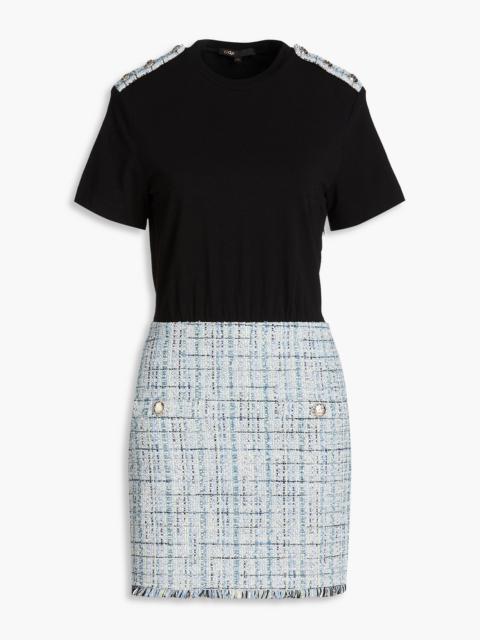maje Cotton-blend jersey and tweed mini dress