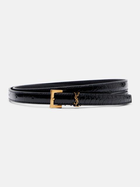SAINT LAURENT Cassandre croc-effect leather belt
