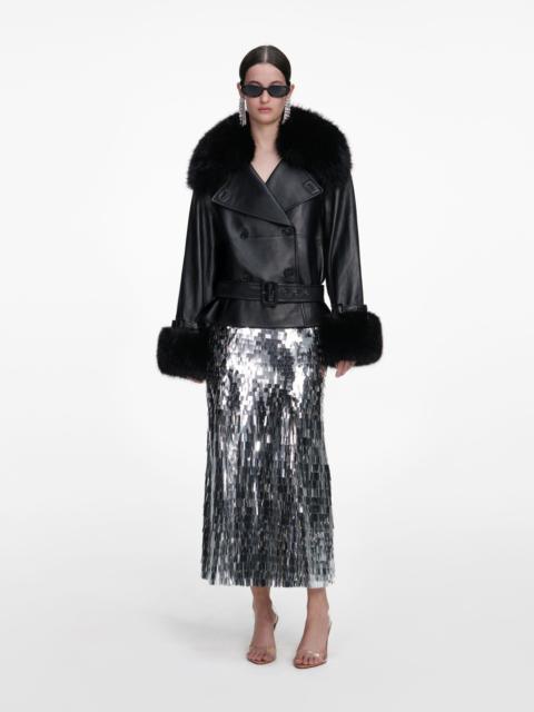 self-portrait Black Belted Leather Jacket