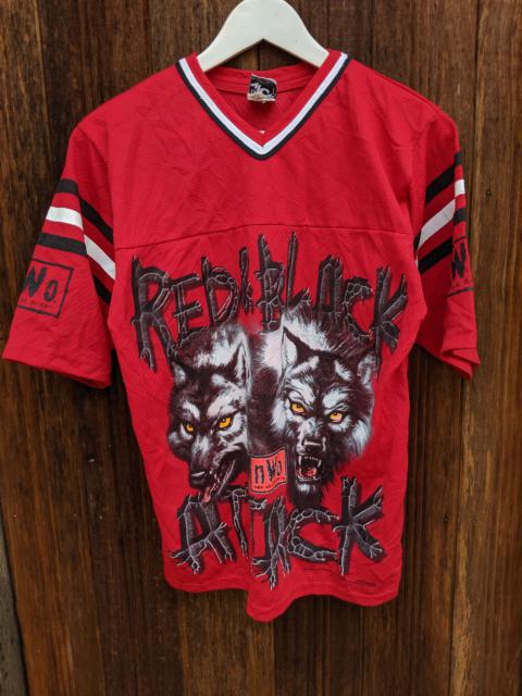 Other Designers Vintage 90s NWO Red&Black Attack wolf print