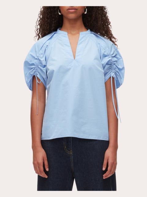 3.1 Phillip Lim Cotton Poplin Ruched Puff-Sleeve Top