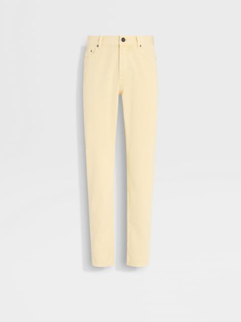ZEGNA PASTEL YELLOW COTTON AND CASHMERE ROCCIA PANTS