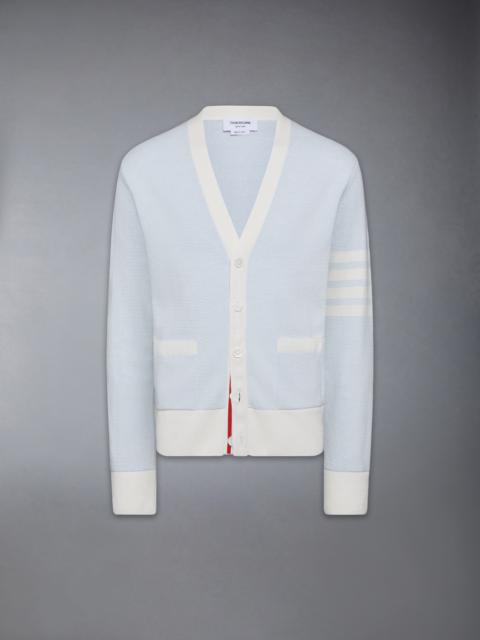 Thom Browne TEXTURED STRIPED STITCH 4-BAR RELAXED FIT V NECK CARDIGAN